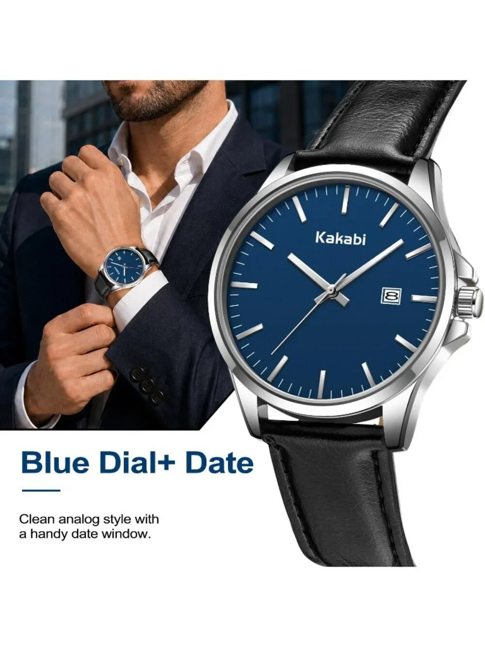 Men's Black Blue Minimalist Fashion Leather Strap Classic Analog Quartz Watch